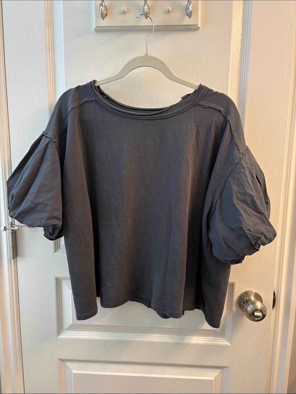 We The Free Puff-Sleeve Boxy Top in Charcoal